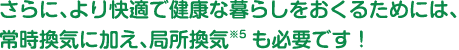 さらに、より快適で健康な暮らしを送るためには常時換気に加え、局所換気も必要です！