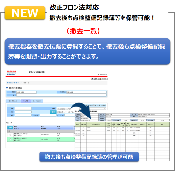 撤去後も点検整備記録簿等を保管可能！